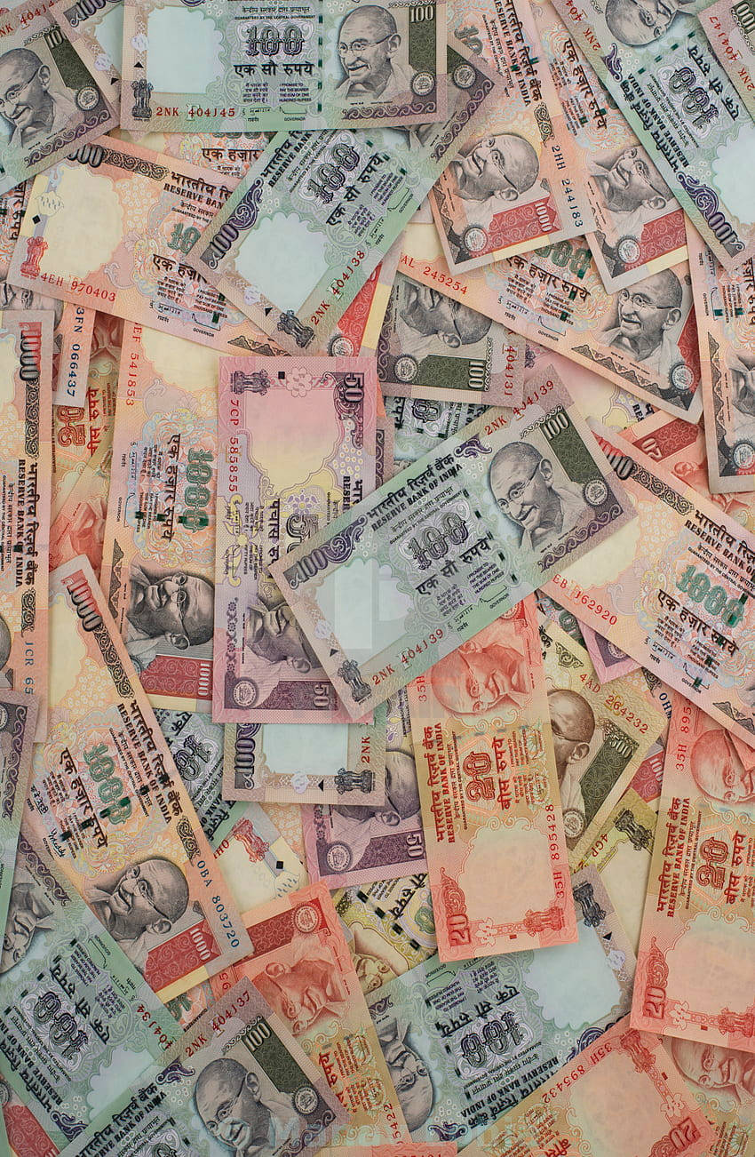 Indian Currency Pile Of Banknotes Background