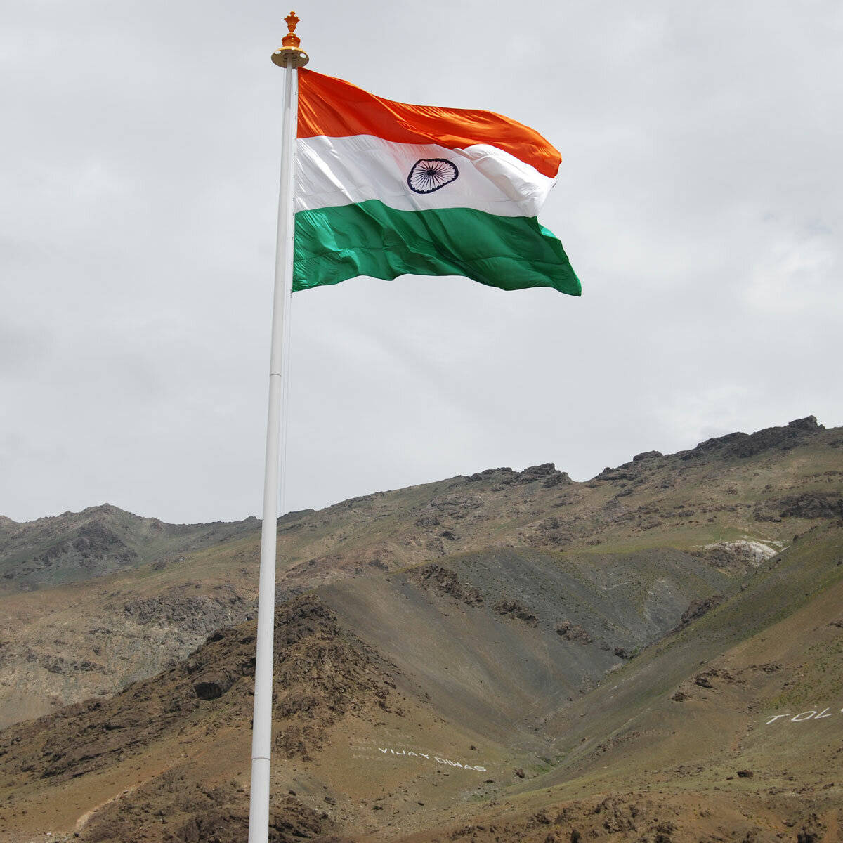 Indian Flag Beside The Mountain