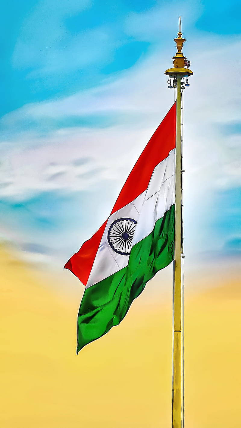 Indian Flag Hd Against Cloudy Skies Background