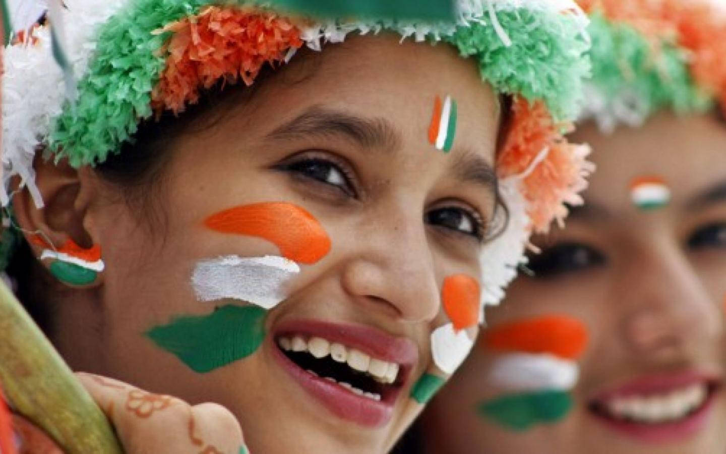 Indian Flag Painted On Face Background
