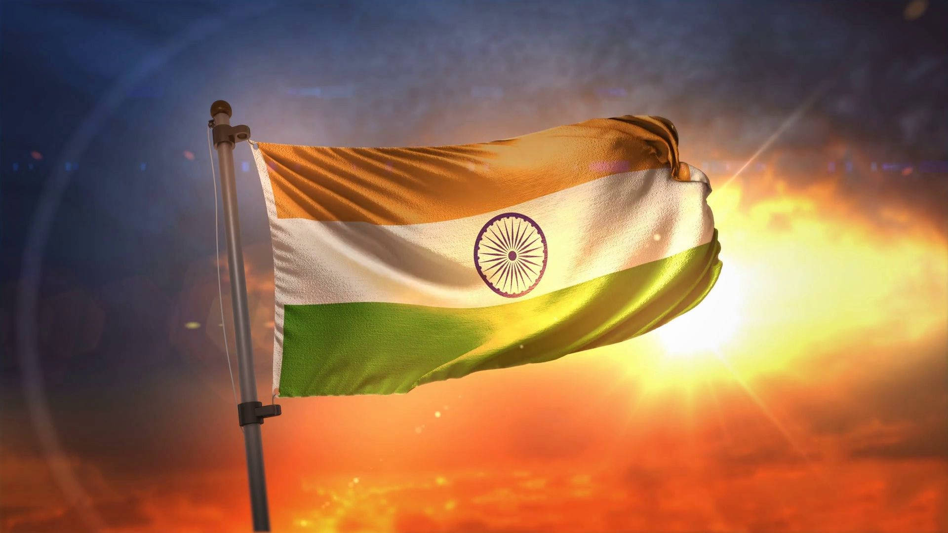 Indian Flag Under The Blazing Skies Background