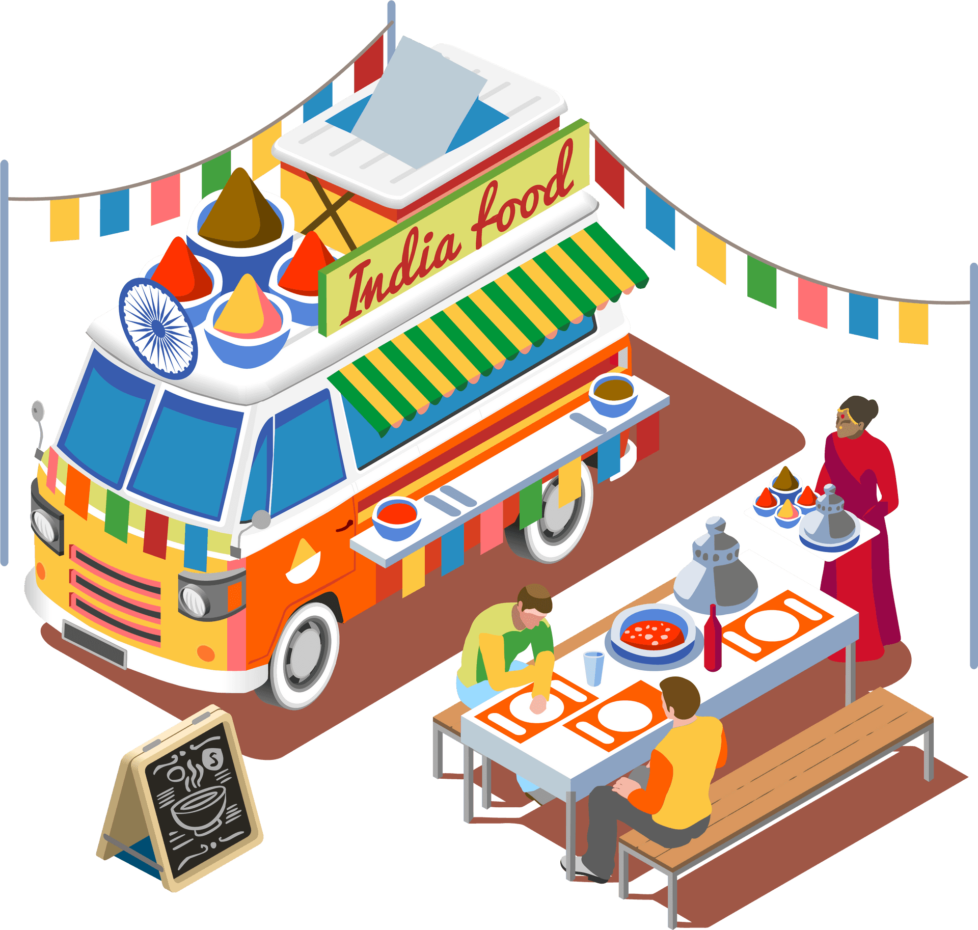 Indian Food Truck Illustration PNG
