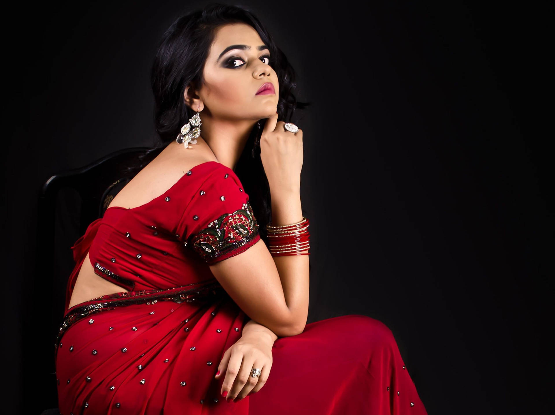 Indian Girl Sultry Red Dress Wallpaper