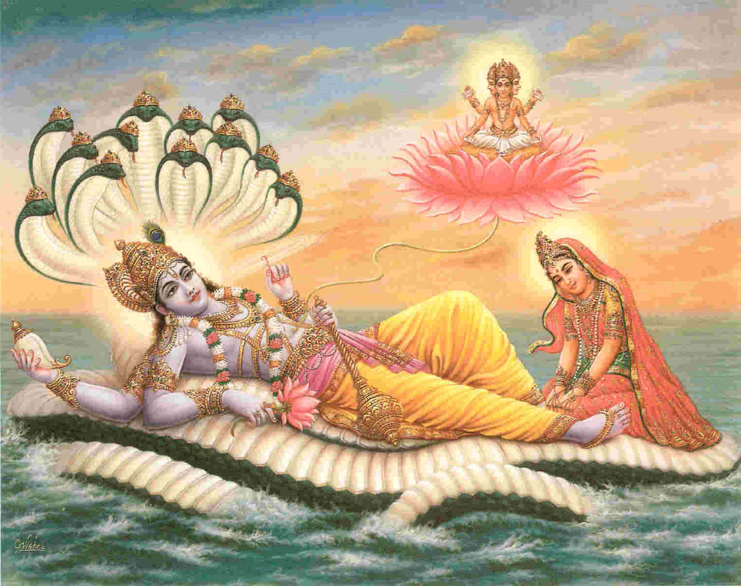 Lord Krishna And His Wife On A Lotus