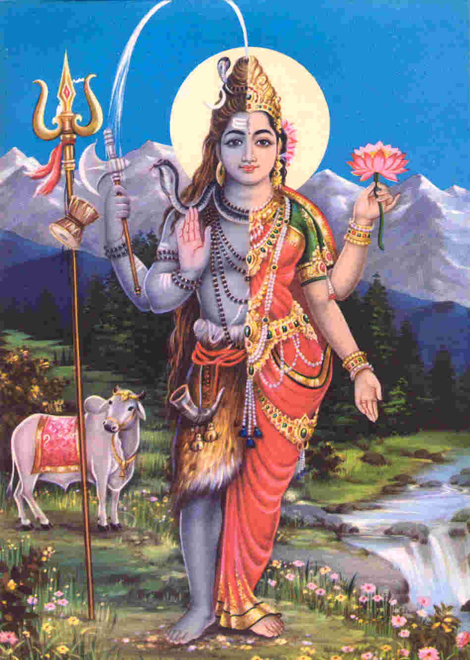 Lordshiva Con Una Mucca E Un Fiore