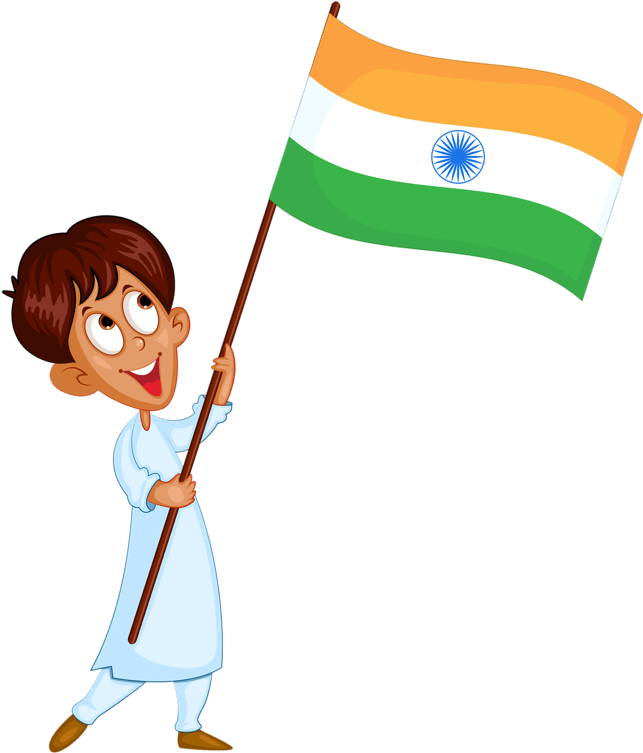 Indian Independence Day Child Holding Flag PNG