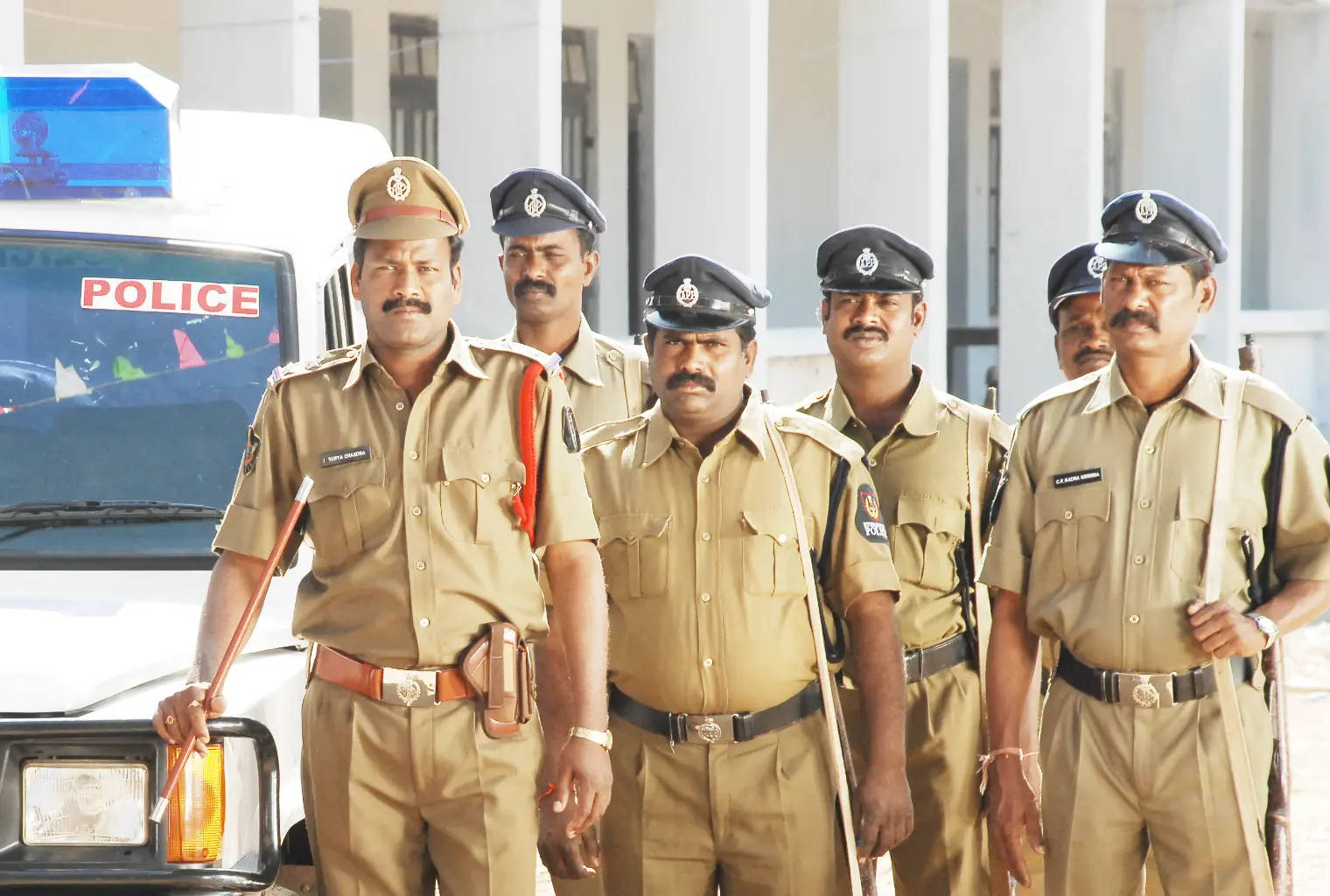 Indian Police Posing With Car
