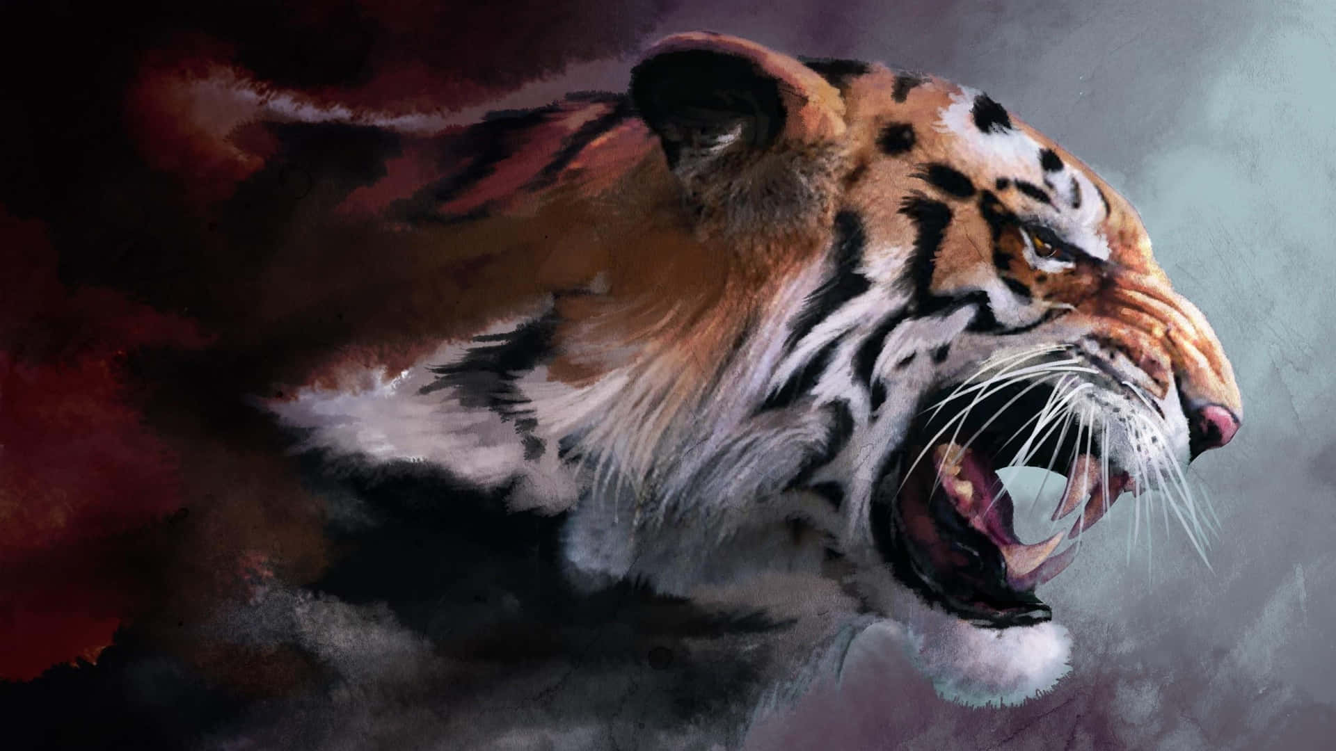 Indian Tiger Digital Watercolor Wallpaper