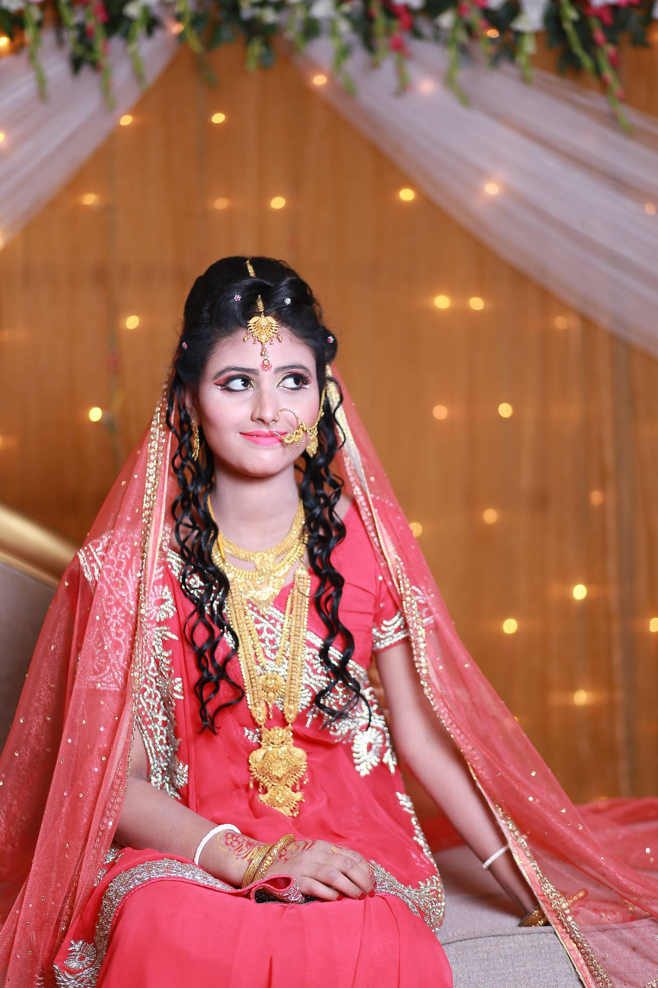Indian Wedding Pink Sari Gold Necklace