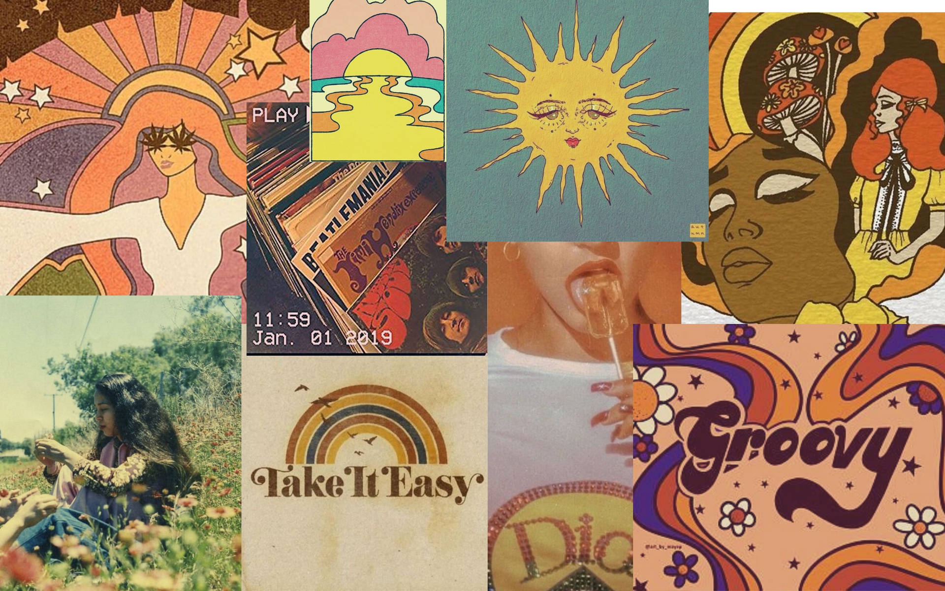 Indie Æstetisk Bærbar Hippie Art Collage Wallpaper