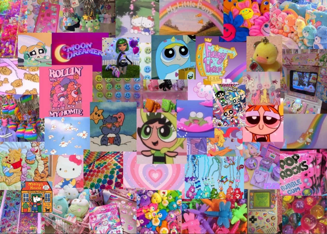 En collage af forskellige dukker og legetøj Wallpaper