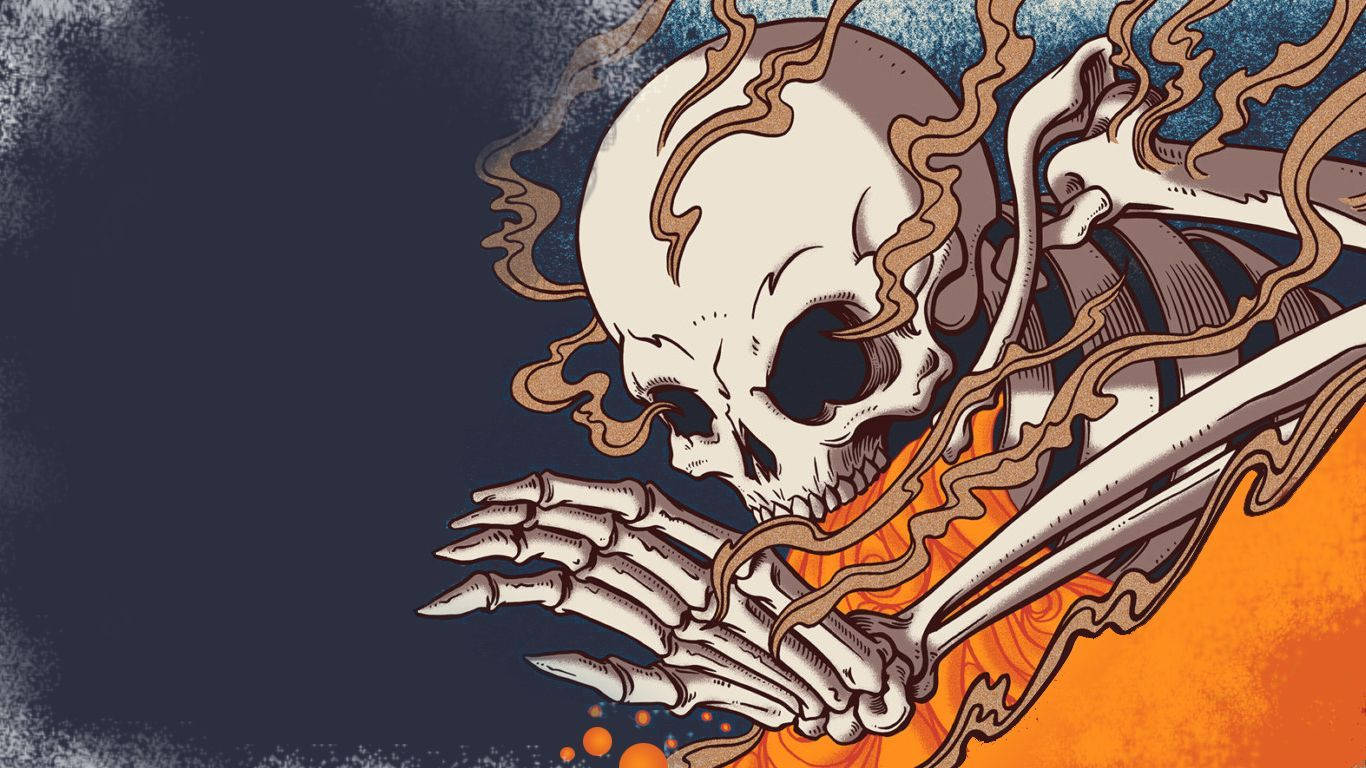 Indie Aesthetic Laptop Burning Skeleton Background