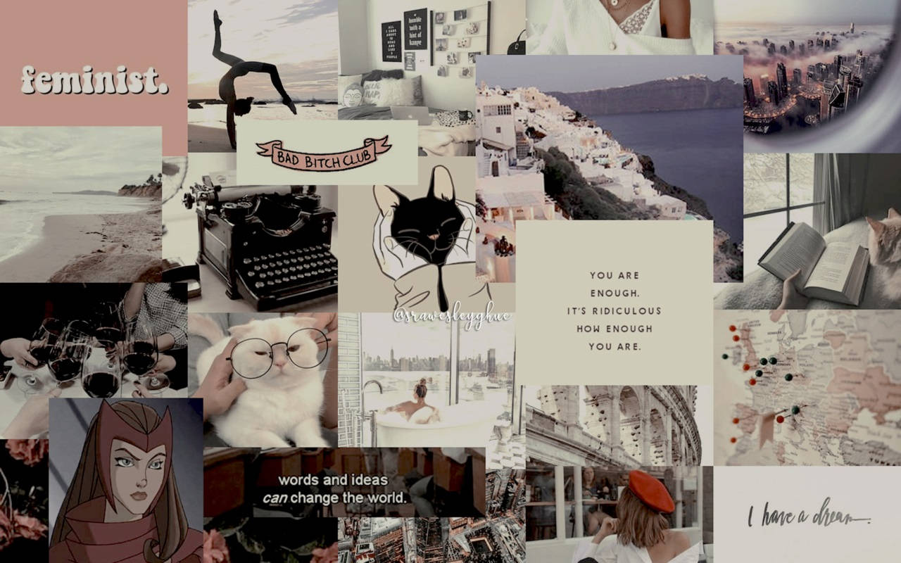 Indie Aesthetic Laptop Feminine Collage Wallpaper