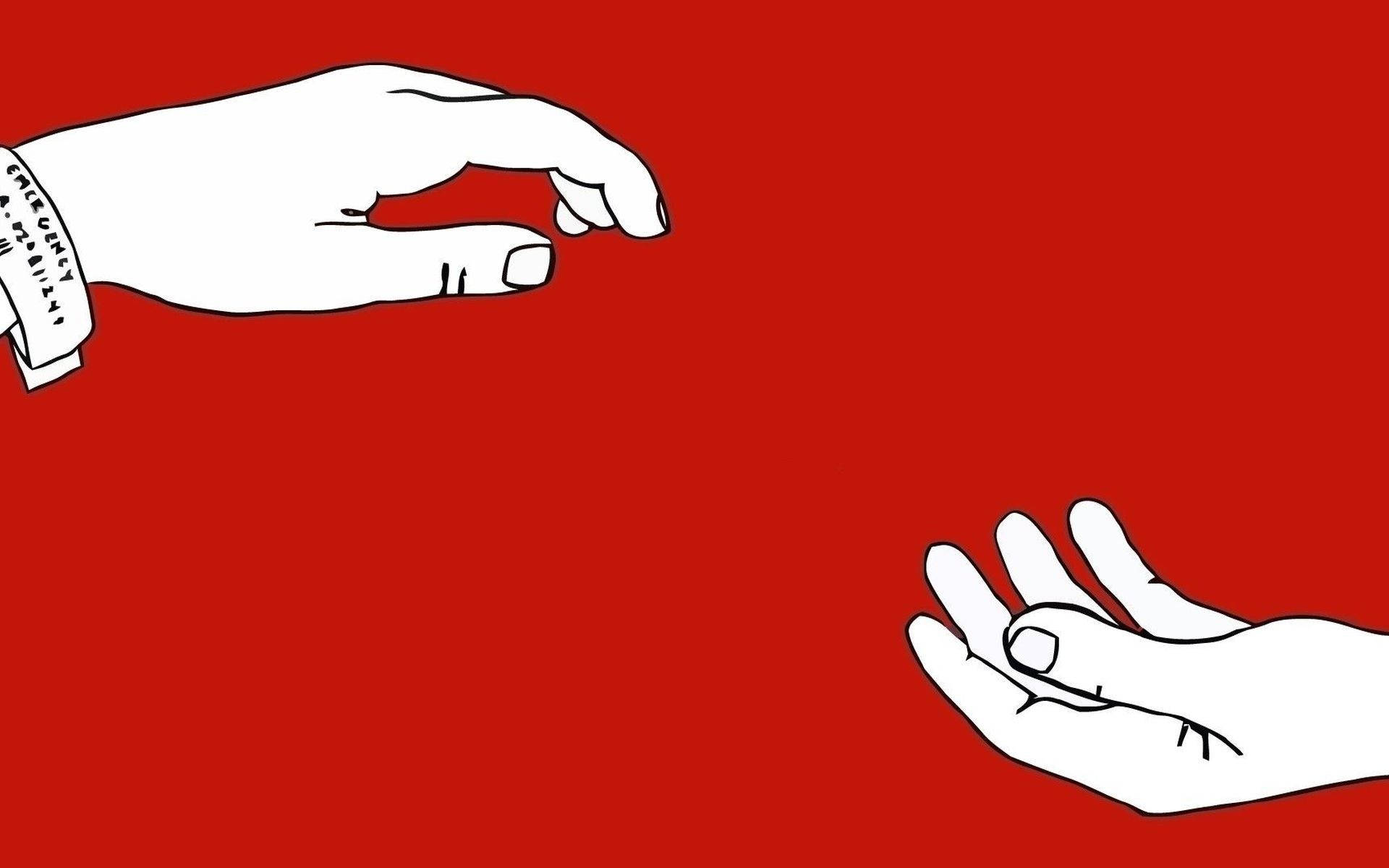 Indie Aesthetic Laptop Hands Meeting On Red Background