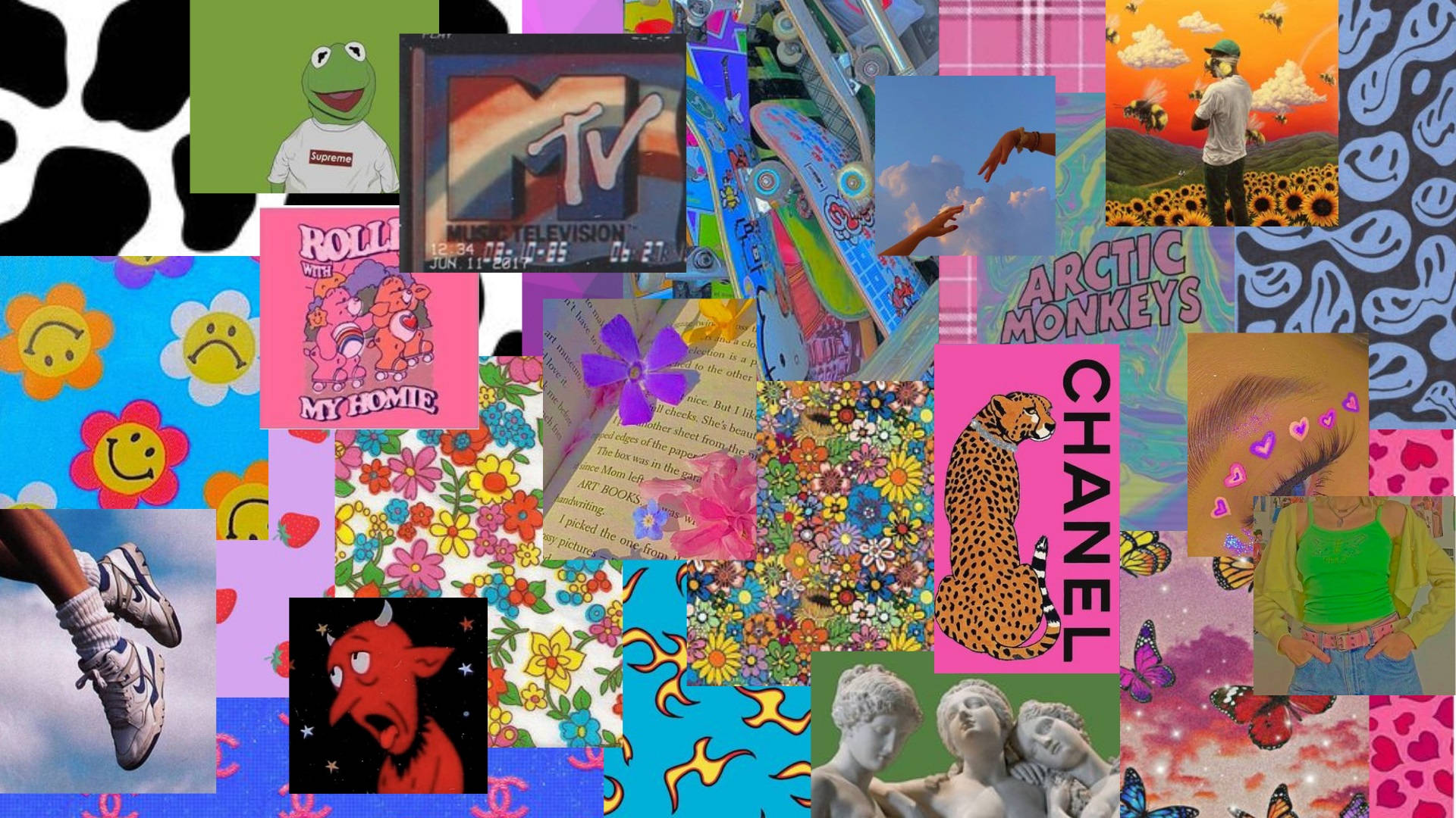 Indie Aesthetic Laptop Y2k Collage Background
