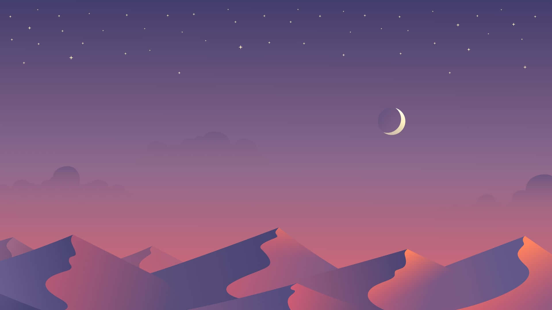 A Mountain Landscape With A Moon And Stars Wallpaper