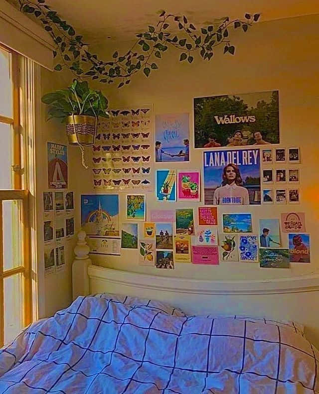 Download A Bed With A Lot Of Pictures On It | Wallpapers.com