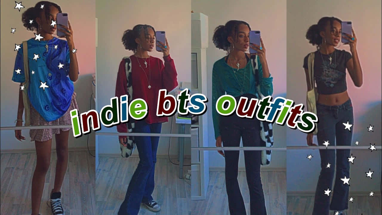 A Girl Is Standing In Front Of A Mirror With The Words Indie Bitts Outfits