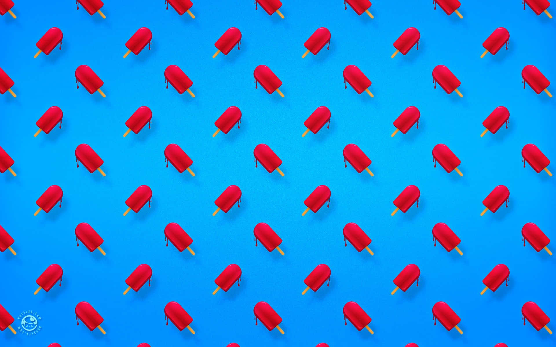 A Pattern Of Red Popsicles On A Blue Background