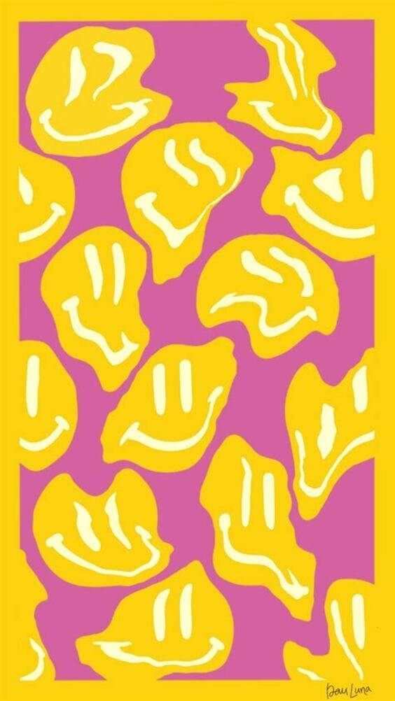 Indie Kid Aesthetic Melted Yellow Smiling Faces Wallpaper