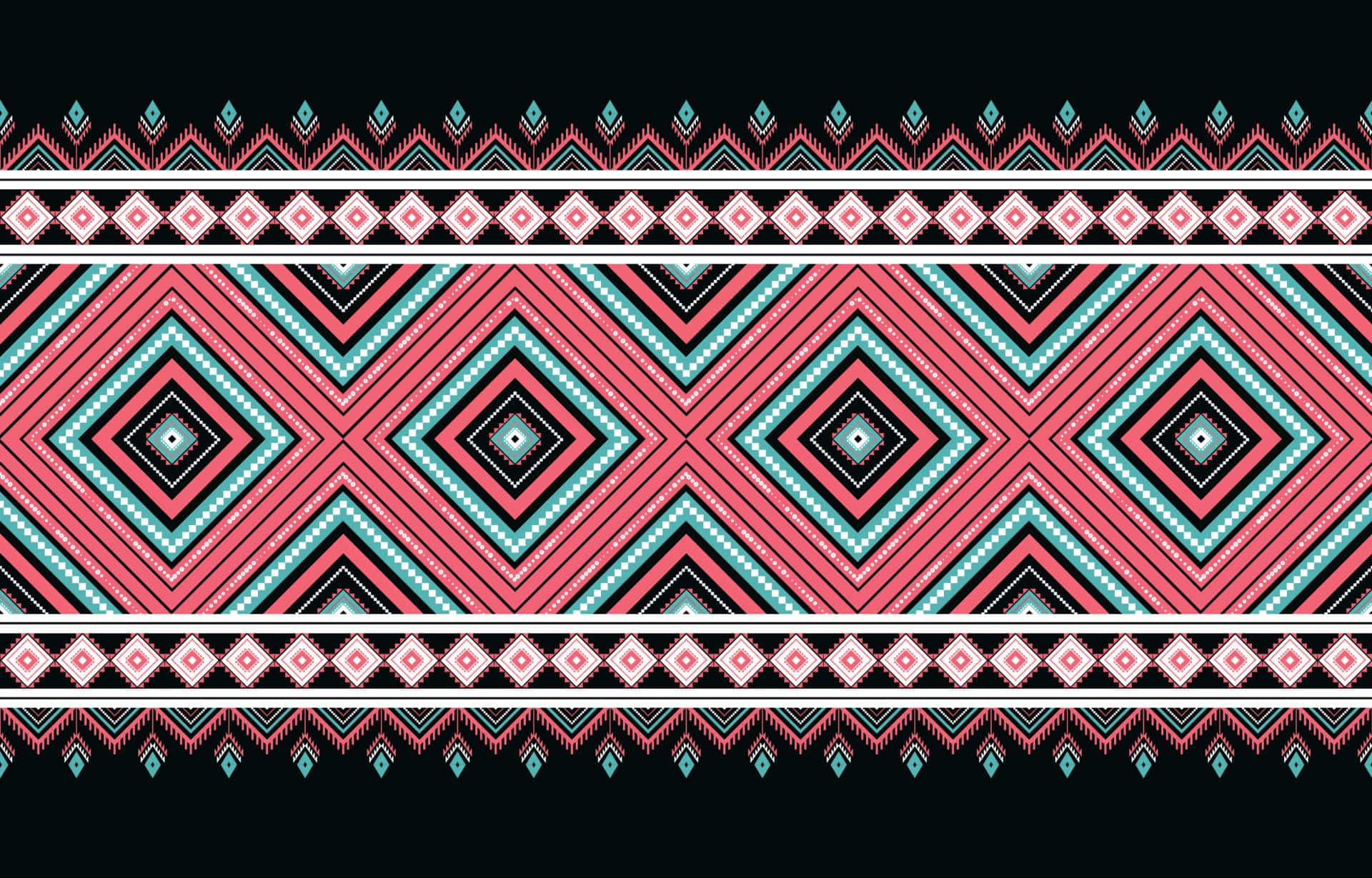 A Pink And Blue Aztec Pattern On A Black Background
