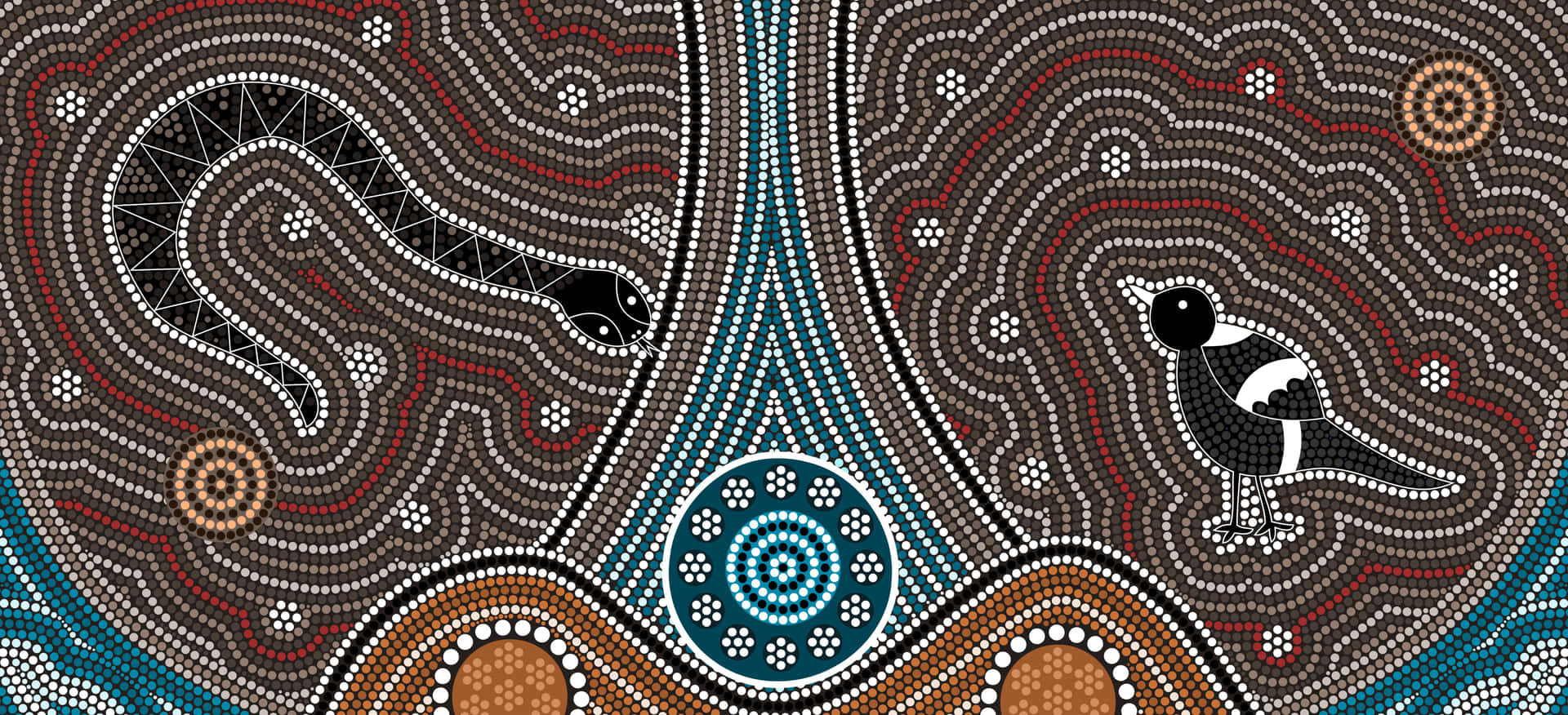 Aboriginalkunst Med En Slange Og En Fugl