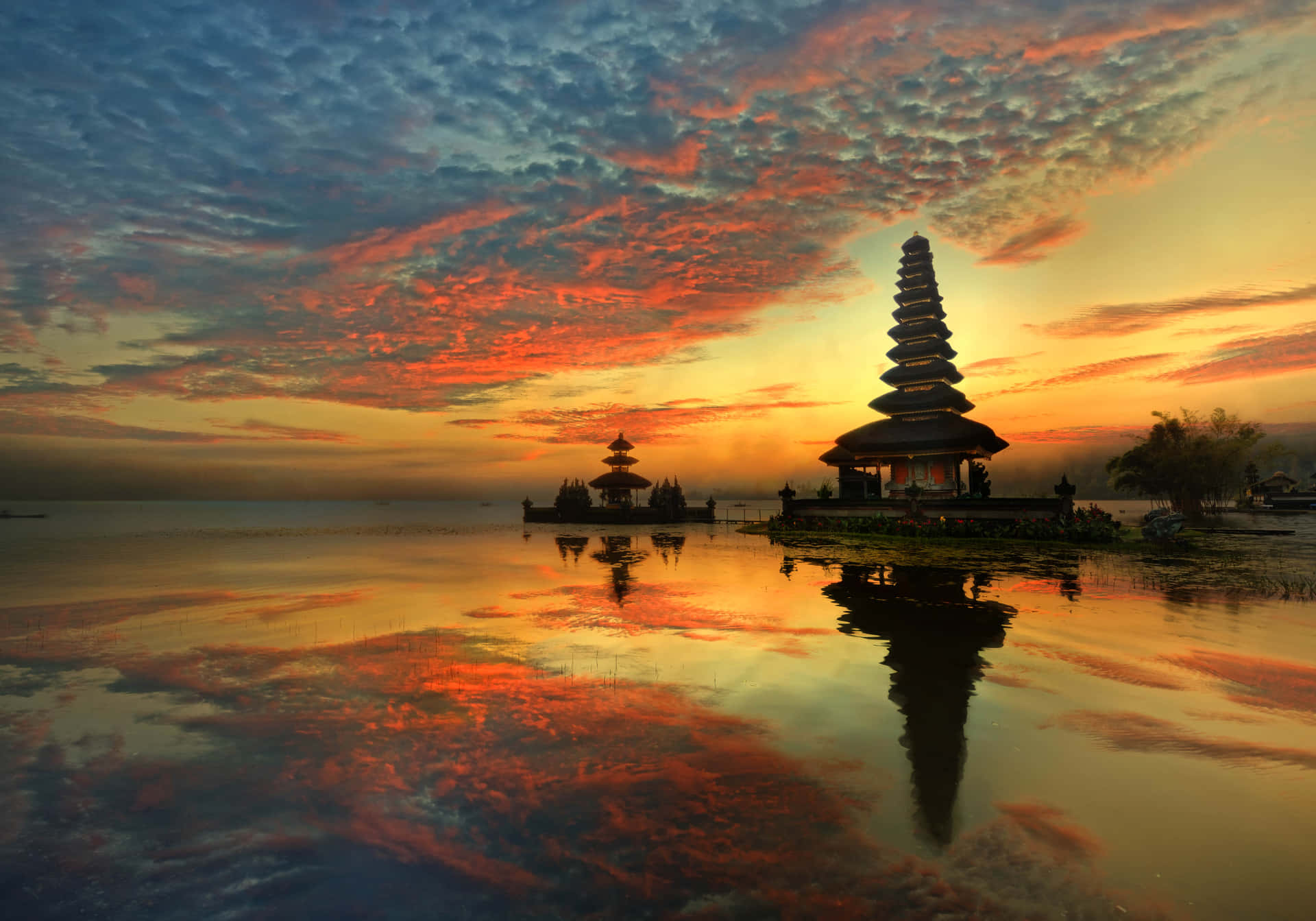 Stunning sunrise at the pristine beach in Indonesia