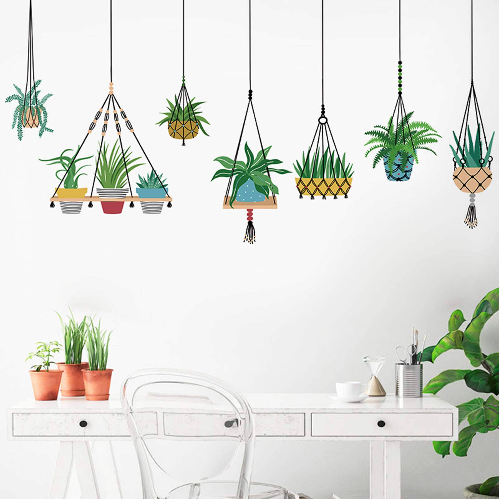 Caption: A Vivid Collection of Indoor Hanging Plants in Stylish Pots Wallpaper