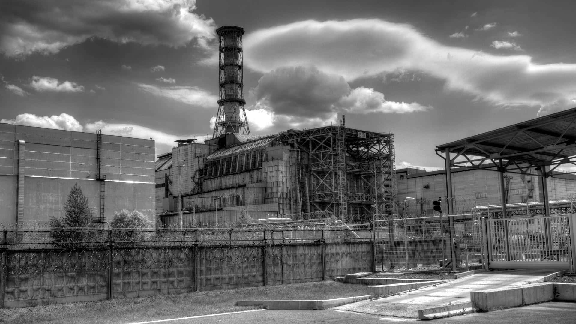 Industrial Complex_ Black And White Wallpaper
