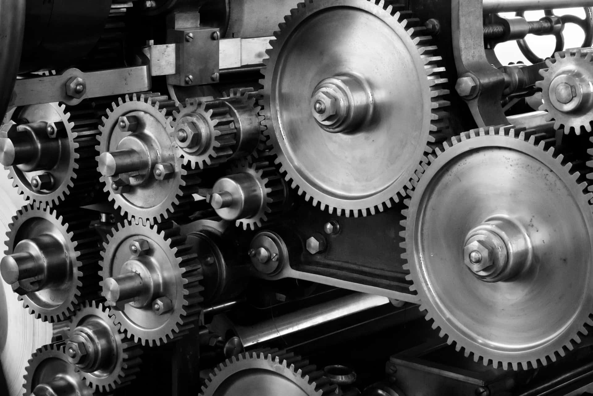 Industrial Gear Mechanism Blackand White Wallpaper