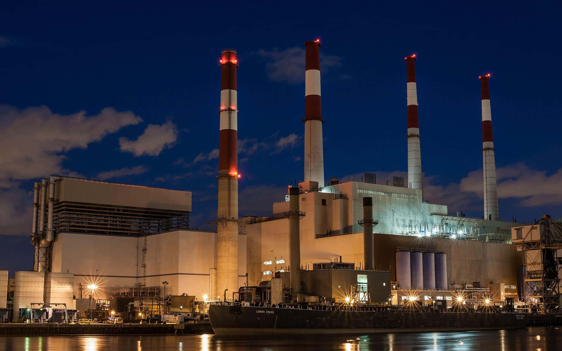 Industrial Power Plant Night Skyline.jpg Wallpaper