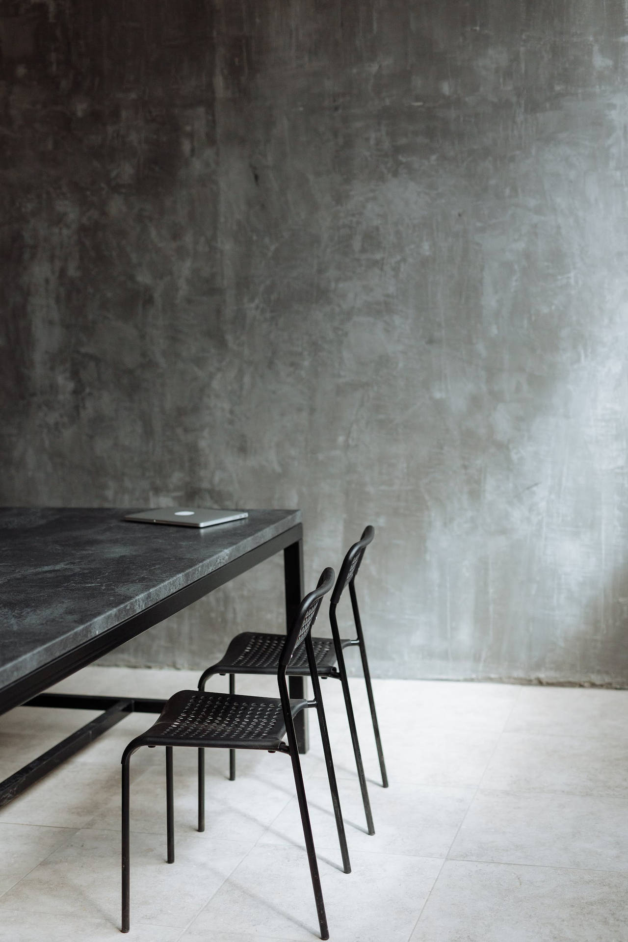 Industrial Table And Chairs Plain Grey Wallpaper
