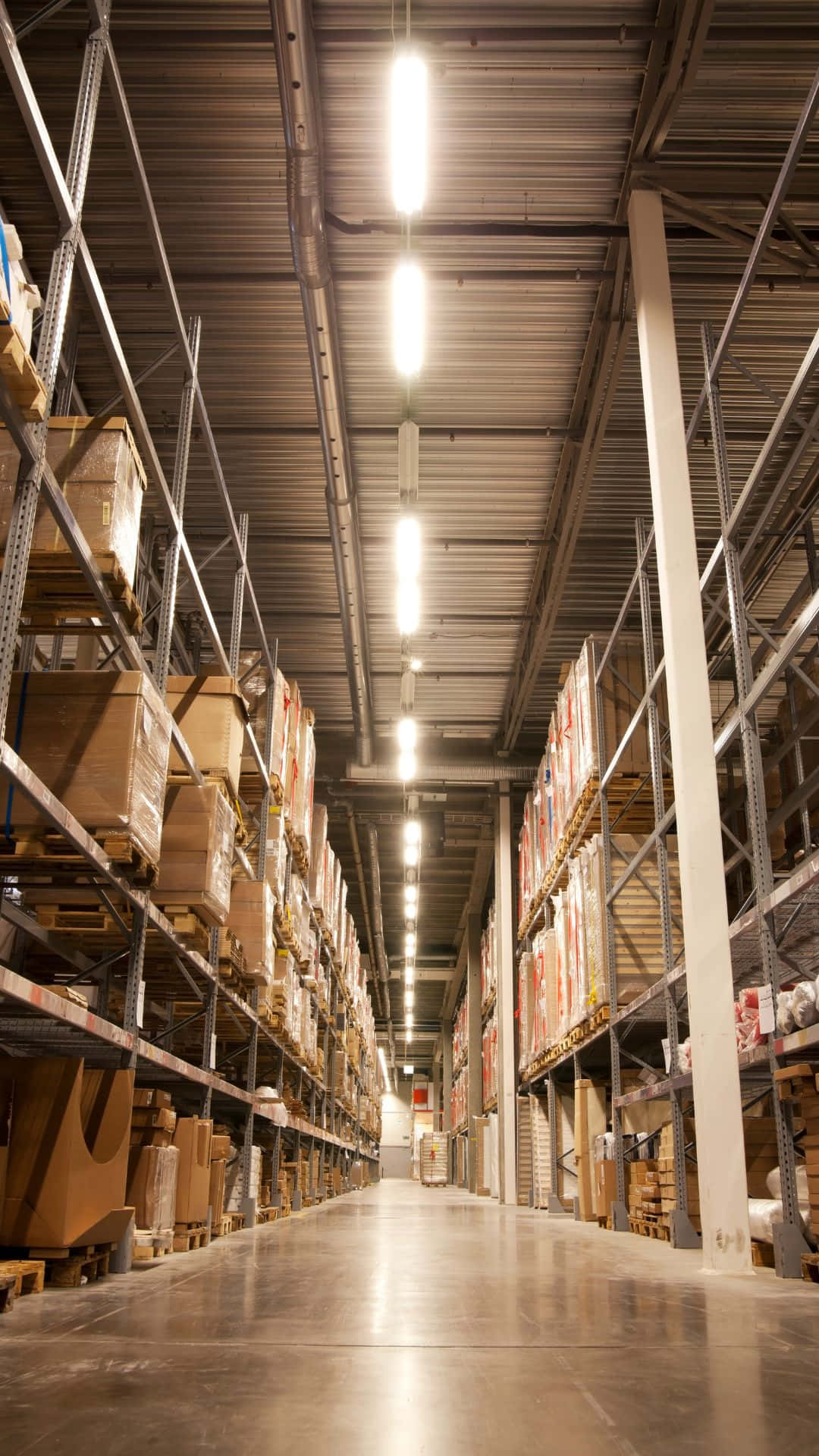 Industrial Warehouse Aisle Interior Wallpaper