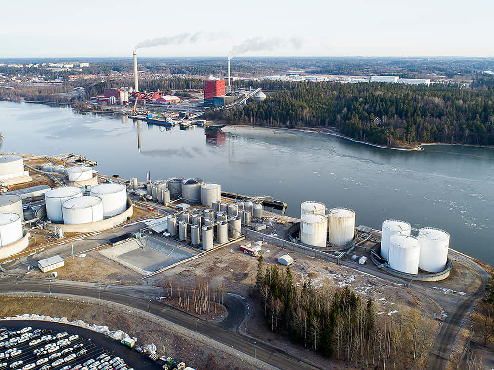 Industrial Waterfront Aerial View Sodertalje Sweden Wallpaper