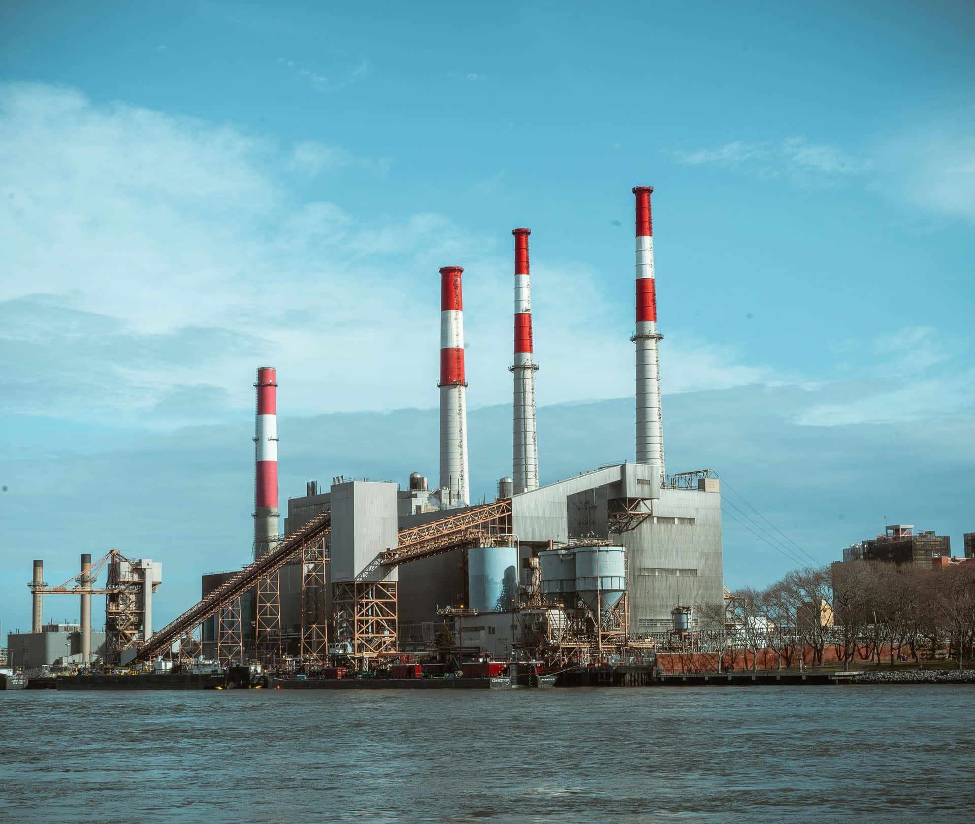 Industrial Waterfront Power Plant Wallpaper