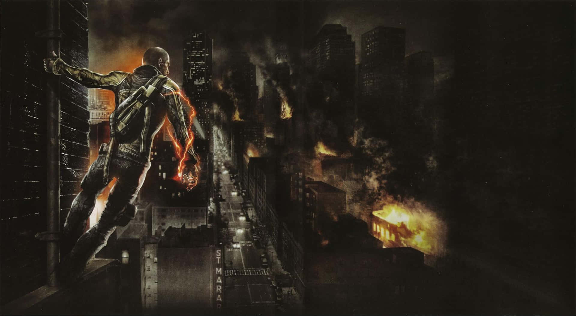 Infamous Hero Stance In A Grim City Wallpaper