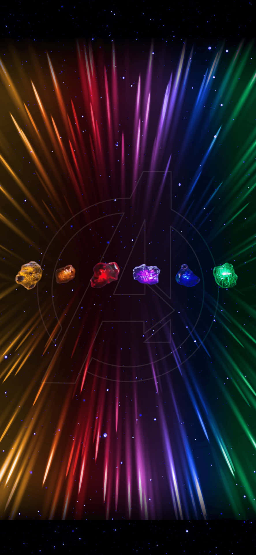 The powerful Infinity Gems unified on a cosmic background Wallpaper