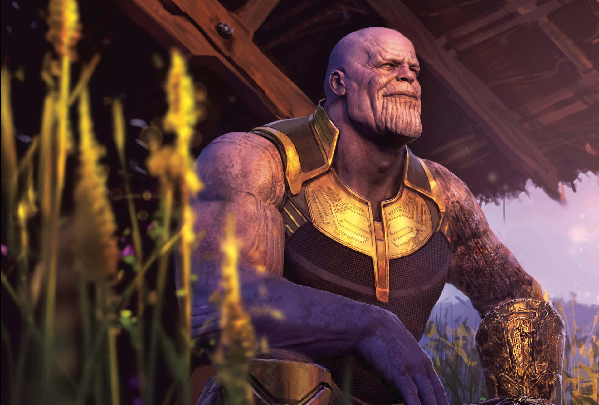 thanos in a field with tall grass Wallpaper