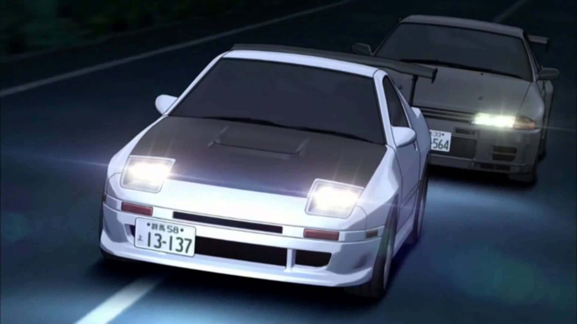 Black Car Tailing On Toyota AE86 Initial D Background