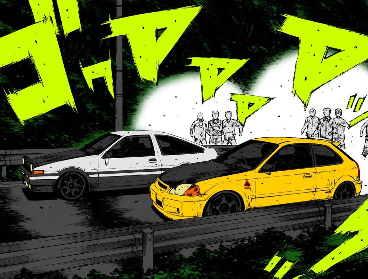Toyota AE86 With Honda Civic Type R Initial D Background