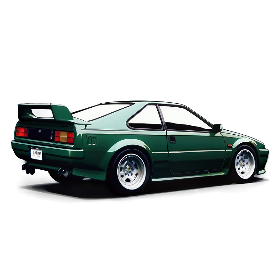 initial d c PNG — A sleek green sports car with a rear spoiler and white wheels is shown in profile against a dark gradient background.