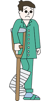 Injured Cartoon Man With Crutches PNG