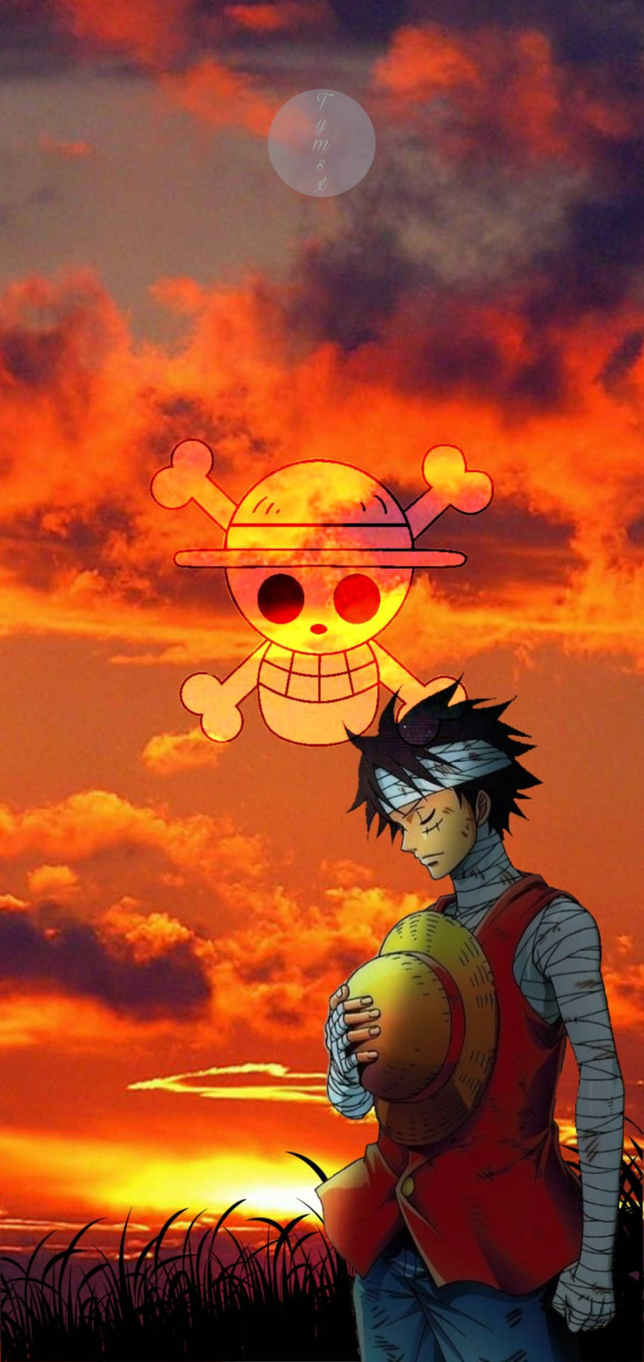 Injured Luffy Aesthetic With Logo Wallpaper