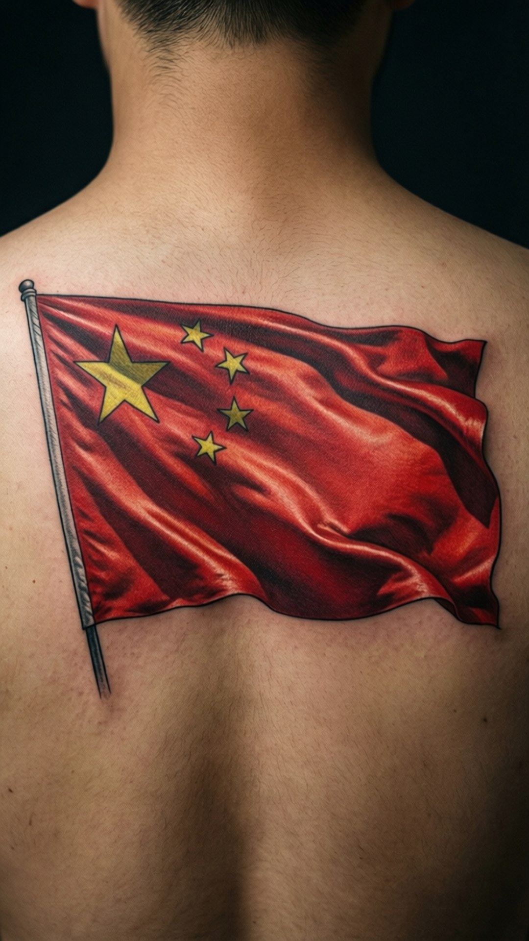 Tätowierte Hingabe Hintergrundbilder — China Flag Tattoo auf dem Rücken einer Person