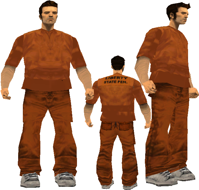 Inmate Character Model Three Views PNG