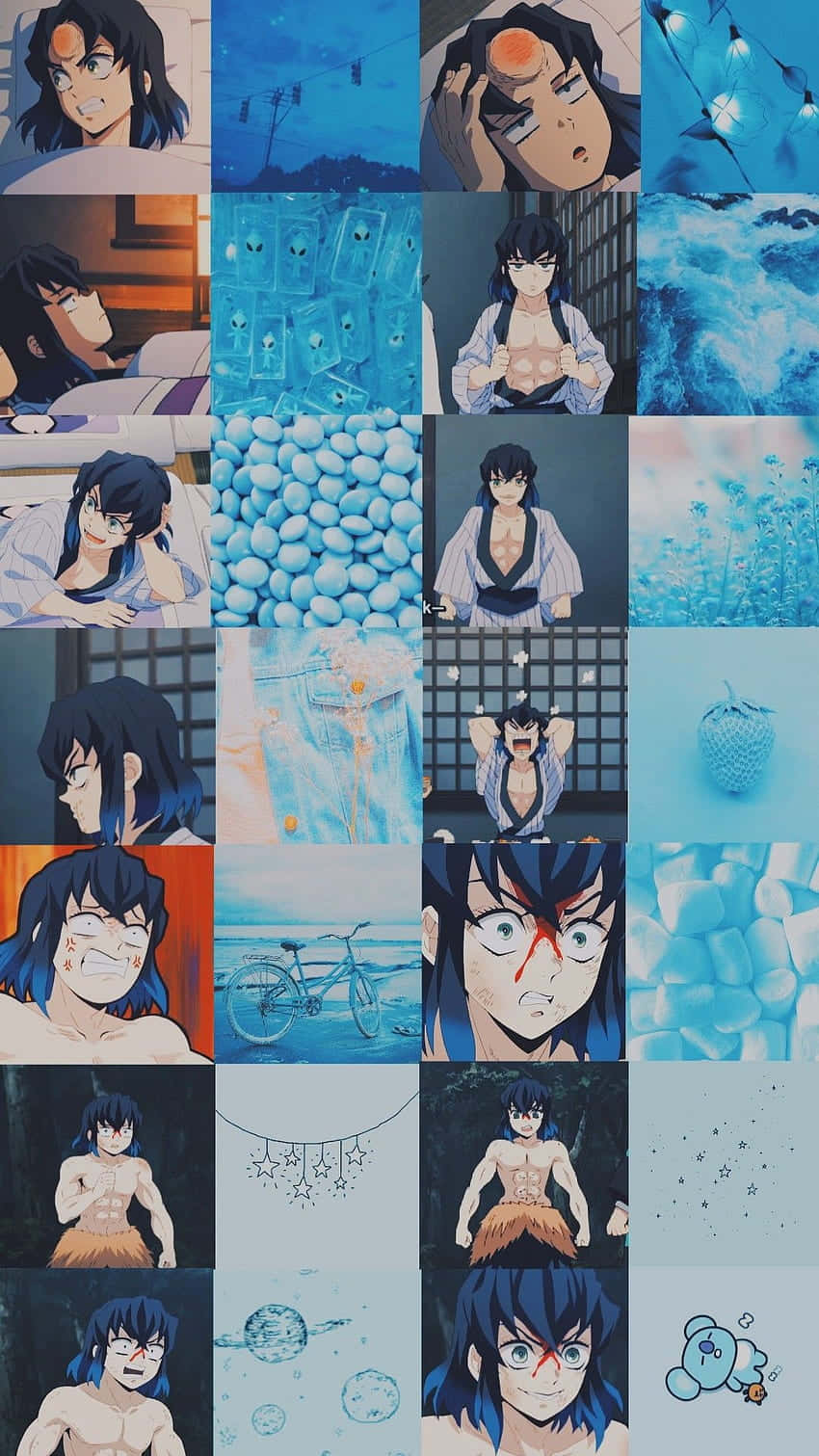 Inosuke Blue Aesthetic Collage Wallpaper