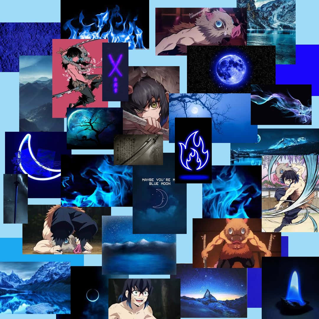 Inosuke Blue Flame Collage Wallpaper