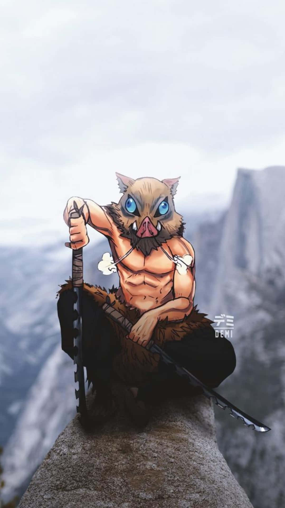 A Cartoon Cat With A Sword Sitting On A Rock Wallpaper