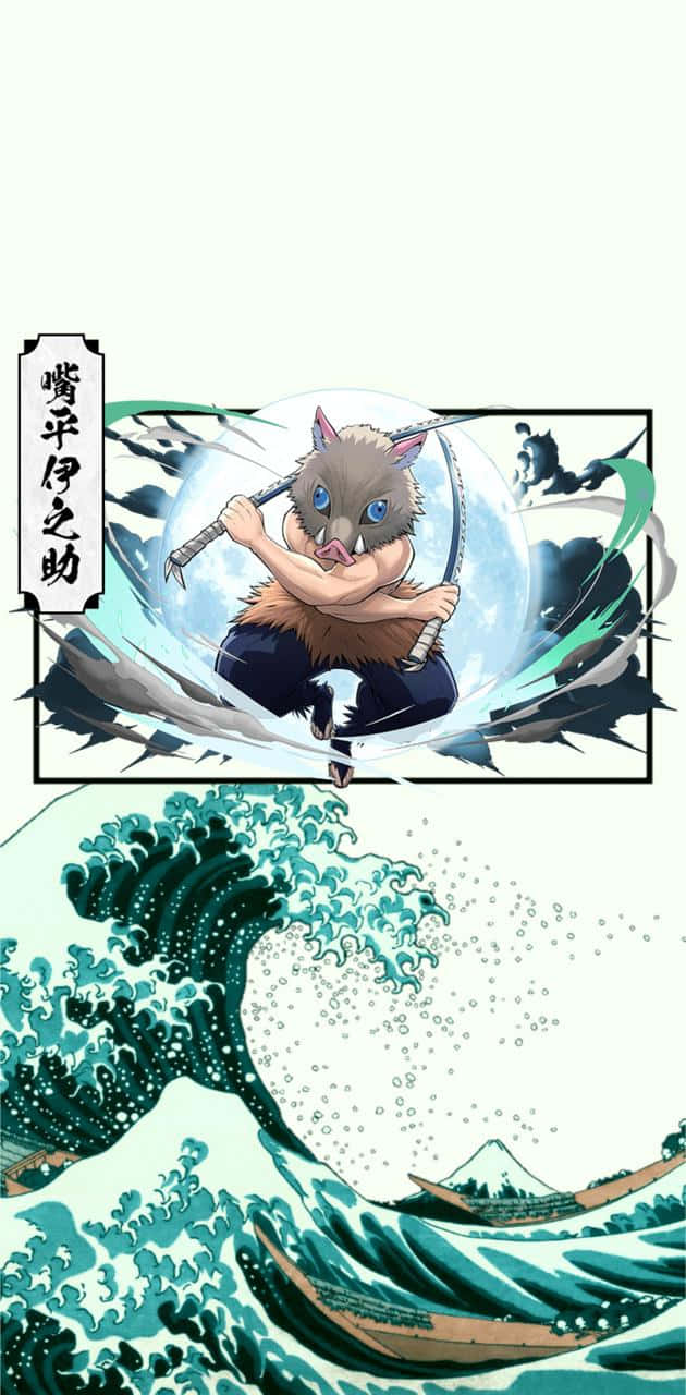 Einekatze Reitet In Einem Anime Auf Einer Welle. Wallpaper