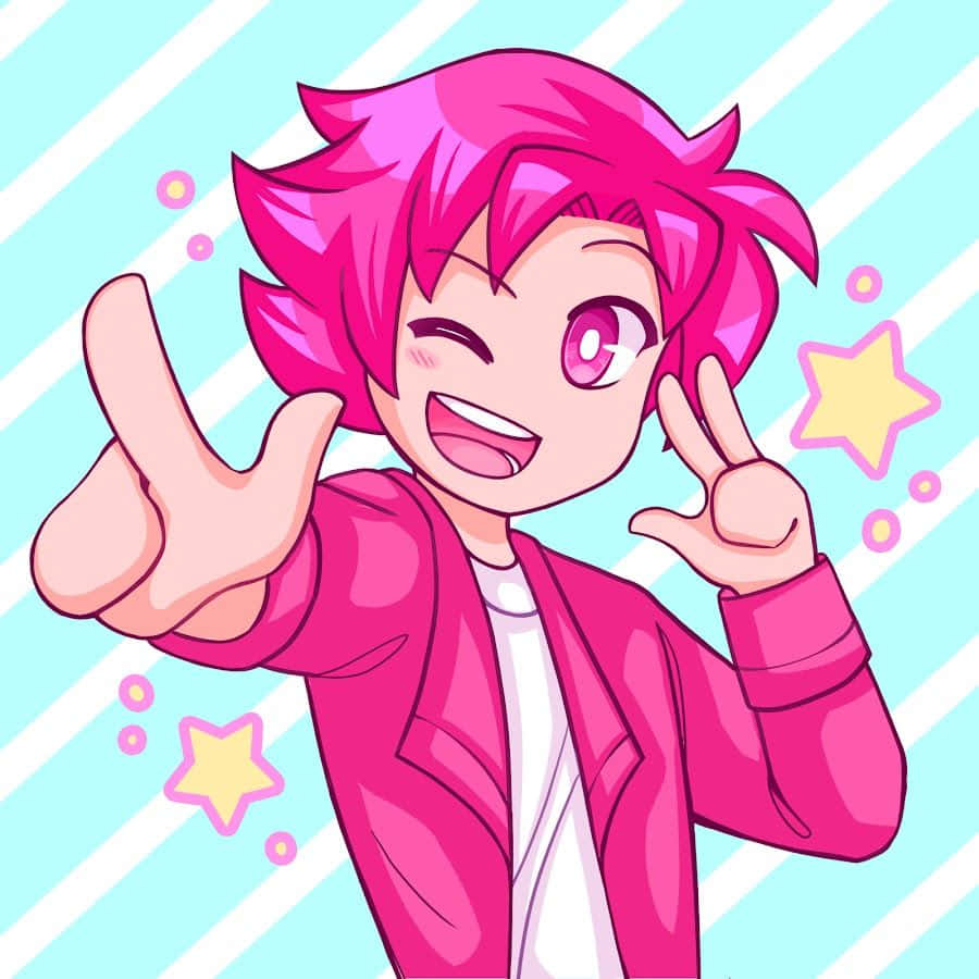 A Pink Haired Girl With A Star Pointing At The Camera Wallpaper